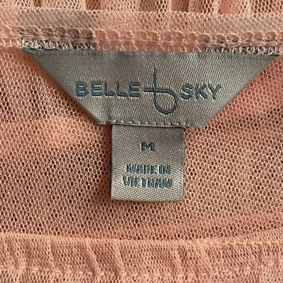 Belle & Sky Top Womens Size Small Sheer Mesh Flare Sleeve‎ Pullover Peach Pink - Picture 7 of 11